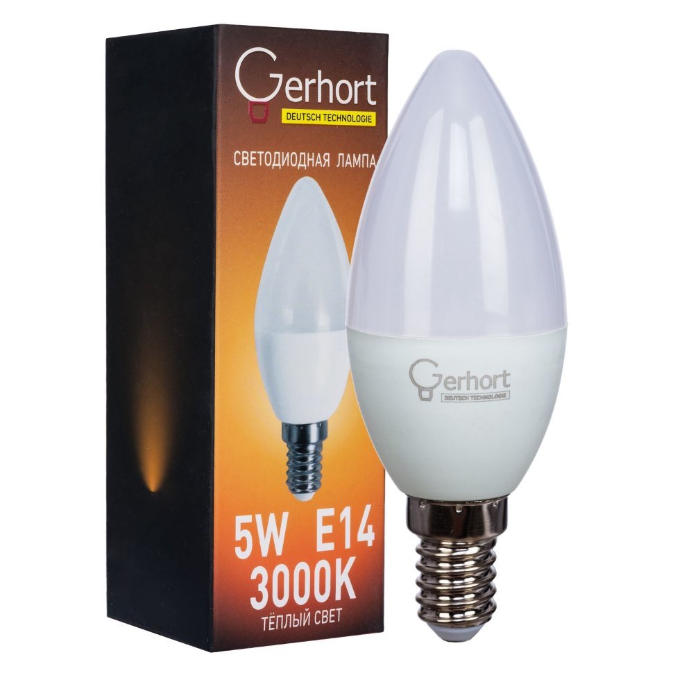Светодиодная лампа 5W GERHORT C37 LED 3000K E14 фото 1 — Дзинь ля-ля