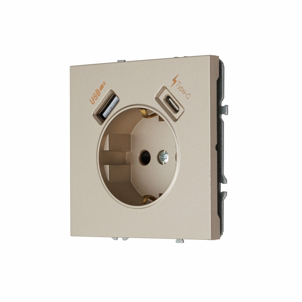 Розетка с заземлением MIKAMI 16 А, 250 В, с зарядными портами USB Type A + Type C 3.1 A латунь фото 1 — Дзинь ля-ля
