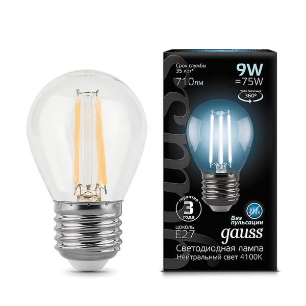 Лампа Gauss LED Filament Шар E27 9W 710lm 4100K — Дзинь ля-ля